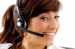 Smiling Customer Service Agent Stock Photo