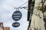 Ornate Hanging Sign For Hotel Gerber-haus In Rothenburg Stock Photo