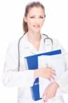 Doctor With Papers And Stethoscope Stock Photo