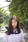 Portrait Of Thai Student Teen Beautiful Girl Happy And Relax Stock Photo