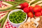 Variety Of Kitchen Ingredients With Fresh And Dried Legumes Stock Photo