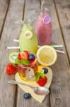 Jelly And Fruit Smoothie. Healthy Summer Treat Stock Photo