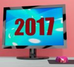 Two Thousand And Seventeen On Monitor Shows Year 2017 Stock Photo