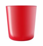 Side Of Red Plastic Bucket On White Background Stock Photo