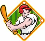 Baseball Player Batting Diamond Cartoon Stock Photo