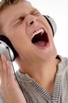 Shouting Man With Headphone Stock Photo