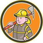 Fireman Firefighter Axe Circle Cartoon Stock Photo