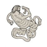 Hercules Fighting  Lernaean Hydra  Drawing Stock Photo