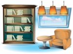 Cartoon  Illustration Interior Library Room With Separated Layers Stock Photo