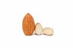 Almond Nut Fruit Organic Healthy Vegan White Background Stock Photo