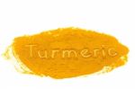 Word Turmeric Written In Powder On White Background Stock Photo