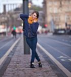 Pretty Girl Walking On The Road Stock Photo