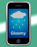 Gloomy On Phone Shows Dark Grey Miserable Weather Stock Photo