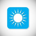 Sun Icon. Blue Square Frame.  Illustration Stock Photo