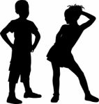 Happy Silhouette Children Stock Photo