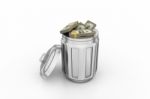 Currency Note In Trash Bin Stock Photo