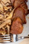 Venison Deer Game Filet And Wild Mushrooms Stock Photo