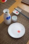 Japanese Style Table Set And Sake Stock Photo