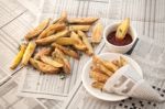 Fries French Ketchup Herb Still Life Stock Photo