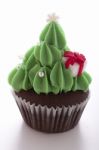 Christmas Tree Cupcake On White Background Stock Photo