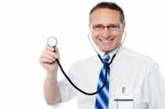 Doctor Posing With Stethoscope Stock Photo