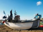 Fishing Boat On Hastings Beach Stock Photo