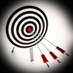 Arrows On Dartboard Shows Perfect Strategy Stock Photo