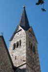 View Of The Evangelical Parish Church In Hallstatt Stock Photo