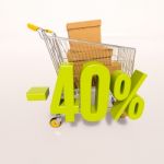 Shopping Cart And 40 Percent Stock Photo