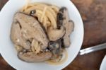 Italian Spaghetti Pasta And Mushrooms Stock Photo