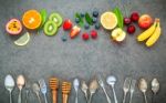 Flat Lay Various Fresh Fruits Raspberry ,blueberry ,strawberry , Stock Photo