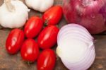 Onion Garlic And Tomatoes Stock Photo