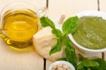 Italian Basil Pesto Sauce Ingredients Stock Photo