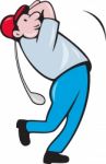 Cartoon Golfer Golfing Swinging Golf Club Stock Photo