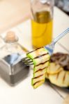 Grilled Zucchini Courgette On A Fork Stock Photo