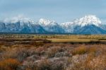 View Of The Grand Teton Mountain Range Stock Photo