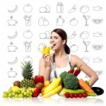 Fit Smiling Woman Enjoying Banana Stock Photo