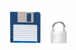 Padlock With Floppy Disk Stock Photo