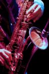 Saxophone Player In Live Perfomance Stock Photo