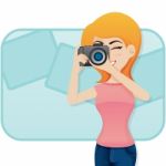 Cartoon Cute Girl Shoot Photo With Camera Stock Photo