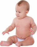 Cute Baby Boy Looking Away Over White Background Stock Photo