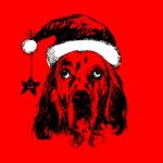 Dog With Santa Claus Hat Hand Drawn Stock Photo