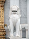 Bangkok, Thailand - July 31:the Over 150 Years Ancient Marble Lion Standing At Front Of Main Temple At Benjamaborphit Temple,bangkok, Thailand. July 31, 2012 Stock Photo