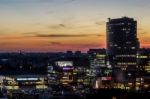 Sunset Over The Skyline In Warsaw Stock Photo