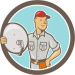 Cable Tv Installer Guy Cartoon Stock Photo