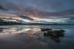 Spectacular Sunset On The Beach Of Arnao, Asturias, Spain, Stock Photo