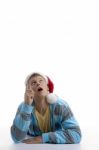 Male Wearing Santa Hat Stock Photo