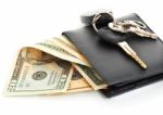 Dollar Cash In Black Wallet Stock Photo