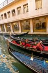 Venice Italy Gondolas On Canal Stock Photo