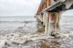 Ice Covered Pier Stock Photo